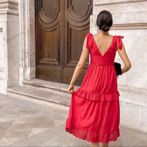 ZARA OPENWORK EMBROIDERED DRESS WITH BOW STRAPS - Picture 5 of 13